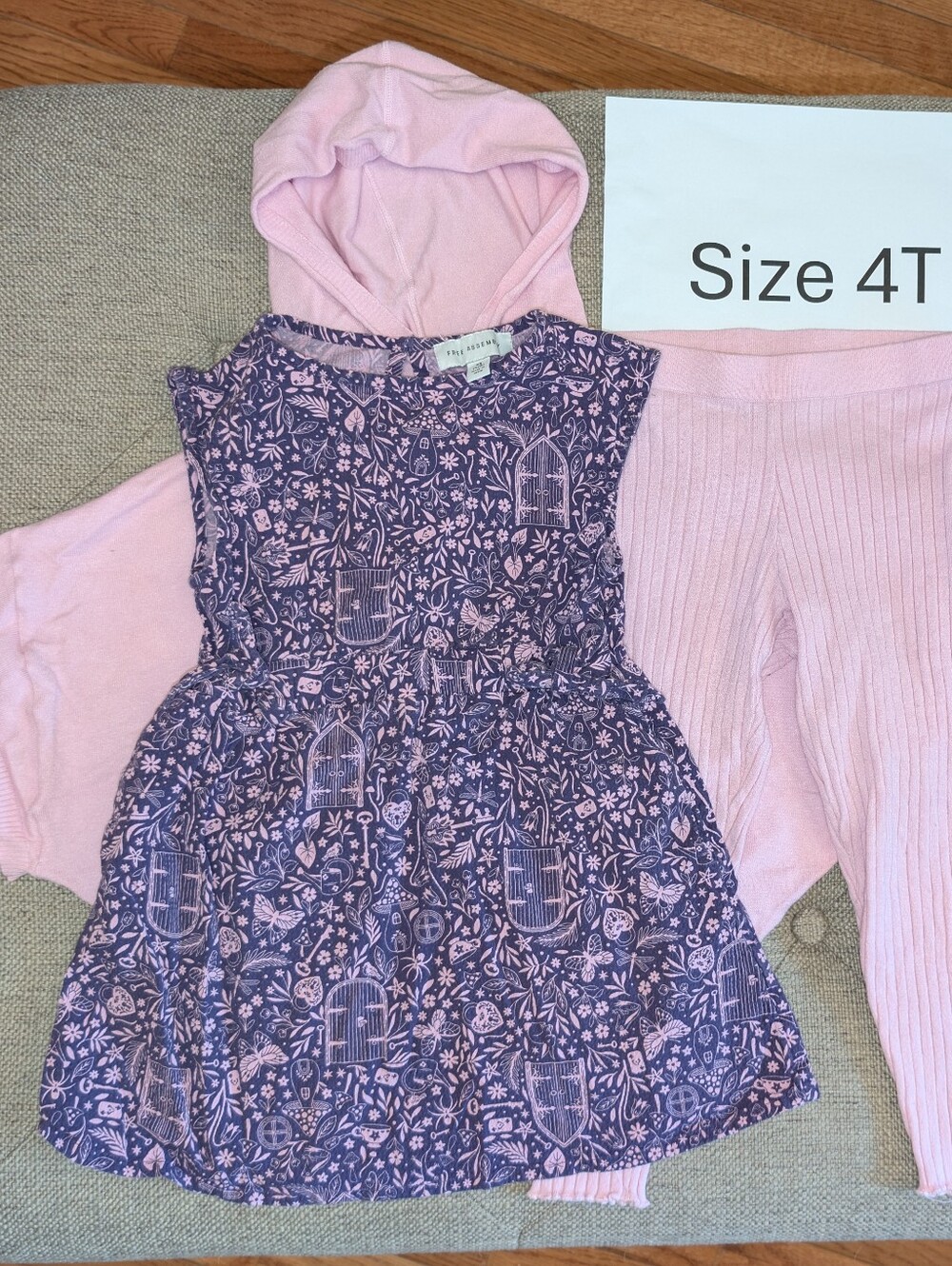 Free Assembly 3 Piece Set Fairy Garden Print Dress, Hooded Sweater, Leggings XS